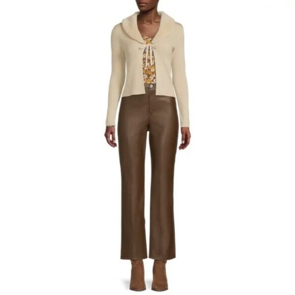 Faux Fur Collar Cardigan Sweater Women Medium 7-9 Beige Removable Collar - Picture 3 of 7